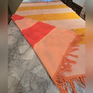 Anthropologie Throw Blanket Knit Cozy Bedding Pink Yellow Orange Stripe Colorful